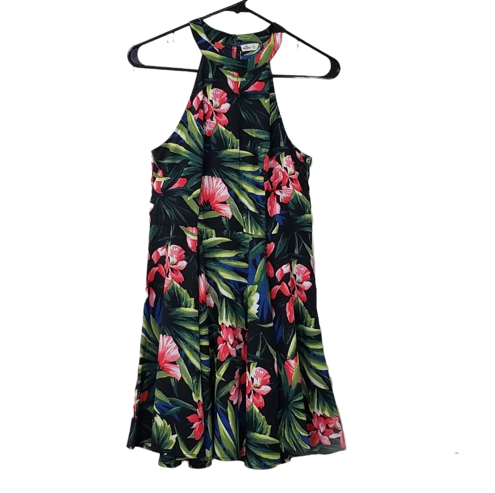 Hollister Fit and Flare High Neck Sleeveless Tropical Floral Mini Dress Size S